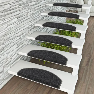 Produktbild von Trend Schlinge Stufenmatte Strong Schwarz Grau (halbrund), Größe / Menge:18x56 cm = 15 Stck.