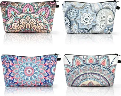Image de Trousse de toilette avec impression mandala, set de 4, toile, trousse de maquillage de voyage