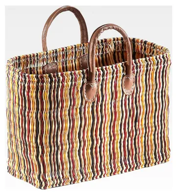 Produktbild von Seegrastasche Korbtasche Strandtasche - Lederhenkel - Bunt
