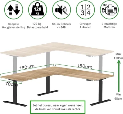Produktbild von Elektrisch höhenverstellbarer Eckschreibtisch - Steh-Sitz-Schreibtisch - L-förmiger Schreibtisch - Arbeitsplatzschreibtisch - Ergonomischer Schreibtisch