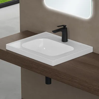 Image de doporro Lavabo à Encastrer Blanc Vasque en Fonte Minérale Lave Mains Rectangulaire pour Salle de Bain 60x50x14,5cm Colossum3601-600