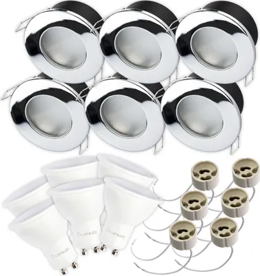 Obrázok produktu pre LUMILED zapustené bodové svietidlo LED bodové svietidlo kúpeľňa 6x zapustené bodové svietidlo zapustené bodové svietidlo chróm okrúhly hliník IP44 vrátane 6W žiarovky GU10 teplá biela 3000K 120°