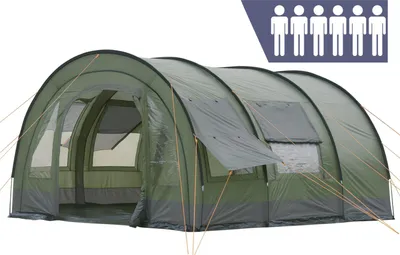Produktbild von CampFeuer Zelt Relax6 für 6 Personen, 5000 mm Wassersäule, Oliv/Grau, XXL Tunnelzelt mit Vorraum