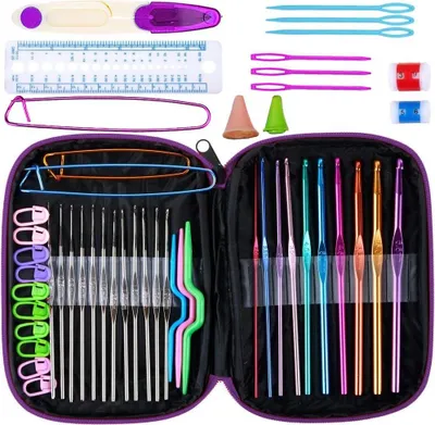 Produktbild von Häkelnadel Set Aluminium 0,5-6,5 Stricknadel mit Tasche Häkelnadeln Häkeln