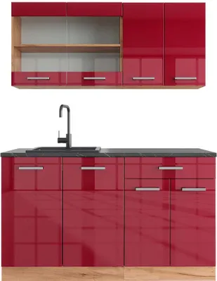 Produktbild von Singleküche Vicco R-Line Rot Hochglanz/Goldkraft Eiche 140 cm , AP Anthrazit, Model 43190