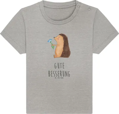 Produktbild von Mr. & Mrs. Panda Babyshirt Igel Blumen 12. - 18. Monat - Heather Grey - Geschenk, Genesungswünsche, Kinder Shirt, Organic Baby, Krankenhaus, T-Shirt, Krankheit,