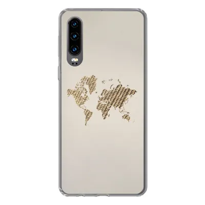 Produktbild von MuchoWow® Handyhülle Schutzhülle Hülle für Huawei P30 Weltkarte - Seil - Braun Silikon Softcase Handy Hülle - Kartenbesitzer