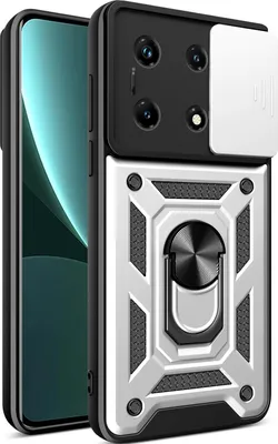 Obrázek produktu pro Pouzdro pro Infinix Note 30 Pro 4G s kroužkovým stojánkem Slide Camera Protection TPU PC Hybrid Mobile Phone Case Silver