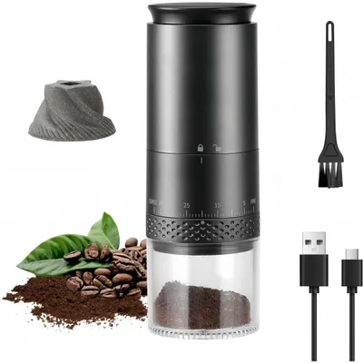 Produktbild von Elektrische Kaffeemühle Mahlgrad Einstellbar,Keramik-Mahlwerk, für Kaffeebohne Leinsamen Nuss Gewürze Getreide,kabellos,für Zuhause, Reise & Camping
