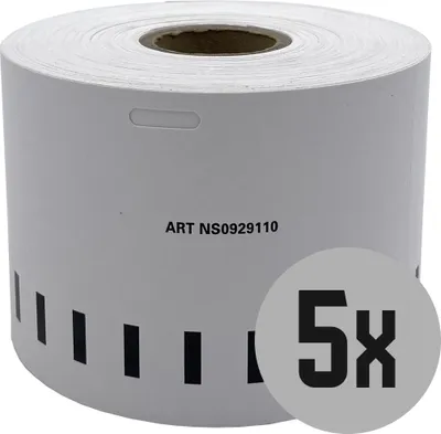 Produktbild von DULA Dymo kompatible Etiketten, S0929110, 62 mm x 106 mm, Weiß, Selbstklebend, 5 Rollen, 250 Etiketten pro Rolle