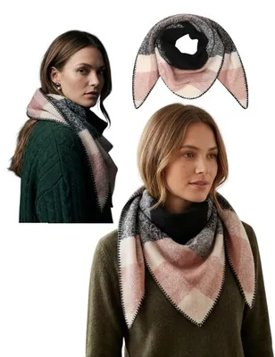 Immagine prodotto di Foulard Sciarpa Spessa Triangolare Lana Quadri Colorata Accogliente XXL