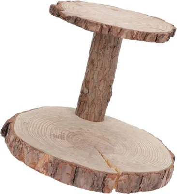 Produktbild von Rustikaler mehrstöckiger Dessertständer aus Holz mit 2 Ebenen zur Präsentation von Kuchen und Snacks für Hochzeiten und Partys