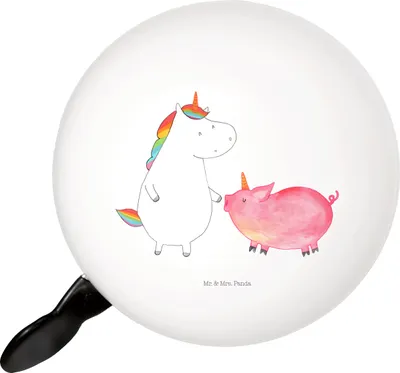 Produktbild von Mr. & Mrs. Panda klingel fahrrad Einhorn Schwein - Weiß - Geschenk, Fahrrad-Klingel, Schweinchen, glocke, Einhörner, Unicorn, Für, Freundin, Fahrradklingel