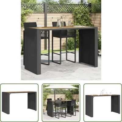 Produktbild von The Living Store Gartentisch mit Holzplatte Schwarz 185x80x110 cm Poly Rattan