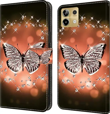 Produktbild von CLM-Tech Handyhülle kompatibel mit Xiaomi Redmi Note 13 5G Hülle - Tasche aus Kunstleder - Klapphülle mit Ständer und Kartenfächern - Schutzhülle Wallet Case Cover Schmetterling Diamanten Muster