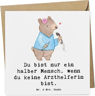 Produktbild von Mr. & Mrs. Panda Glückwunschkarte Arzthelferin Herz - Weiß - Geschenk, faltkarte, Krankenhaus, Sprechstundenhilfe, Medizinische Fachangestellte, Grußkarte, doppelkarte