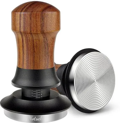 Zdjęcie produktu dla Ubijak do kawy z drewna orzechowego ze stali nierdzewnej z podstawą ze stali 304, 51 mm, do filtrów na pojedyncze porcje kawy, akcesorium dla baristów