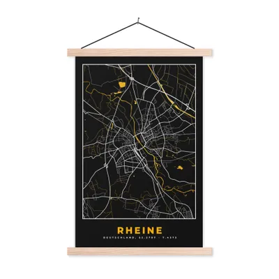 Produktbild von MuchoWow® Textilposter Stadtplan - Karte - Rheine - Gold - Deutschland - Karte 60x90 cm mit holzfarbenen Rahmen - Textil