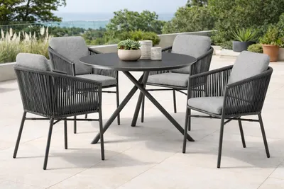 Produktbild von Destiny Sitzgruppe LUCCA BARLETTA 4 Sessel + Tisch Ø110x76cm HPL Tischplatte