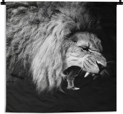 Produktbild von MuchoWow® Wandteppich Wandbehang Löwe - Porträt - Schwarz - Weiß - Tiere 60x60 cm Tapisserie Dekoration Wandtuch - Dekorationen - Wand Decke