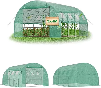 Imagen del producto de Invernadero de plástico, 400x300x200 cm. Invernadero para tomates, túnel de plástico con estructura de acero galvanizado. Resistente al invierno, estable. Invernadero para jardín y cultivo. Ideal para plantas y semilleros