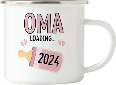 Produktbild von Oma Loading 2024 Emaille Tasse Geschenk Werdende Oma Babynews Mit Ladebalken Schwangerschaft Geschenkidee
