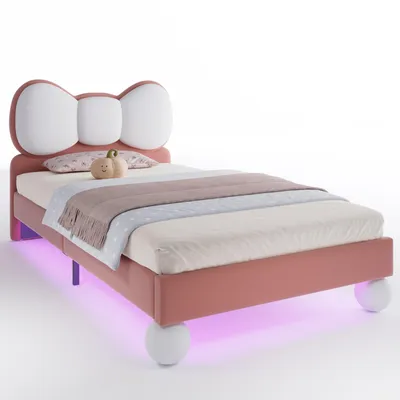 Produktbild von Polsterbett mit Lattenrost und LED-Beleuchtung 90x200 cm, Einzelbett mit Kopfteil, Jugendbett, Samt