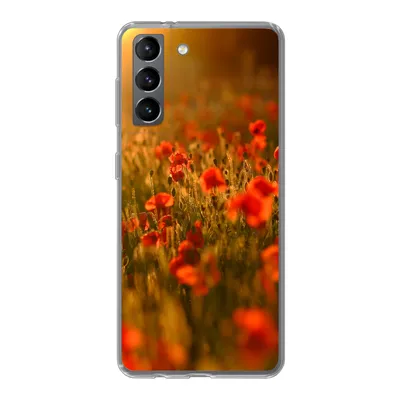 Produktbild von MuchoWow® Handyhülle Schutzhülle Hülle für Samsung Galaxy S21 Orangefarbenes Leuchten über den Mohnblumen auf dem Feld Silikon Softcase Handy Hülle - Softcase