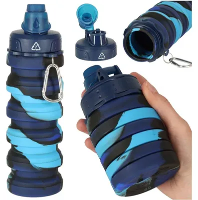 Immagine prodotto di Borraccia in silicone pieghevole con manico sport 500ml blu