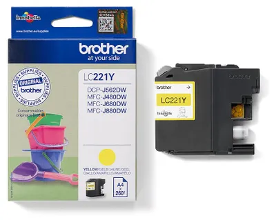 Obrázek produktu pro Brother LC221YBP, Standardní výtěžnost, Žlutá, Inkoust na pigmentové bázi, 1 kusů, 260 str., Balení po jednom