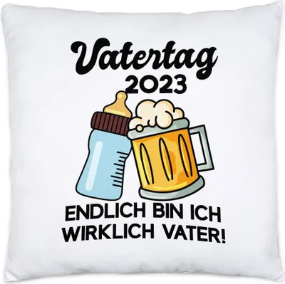 Produktbild von Vatertag 2023 Kissen inkl. Füllung Papa Geschenk Lustig Spruch Herrentag Endlich bin ich wirklich Vater