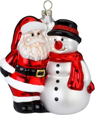 Produktbild von Christbaumschmuck Glas Weihnachtsmann mit Schneemann 11cm rot / weiß