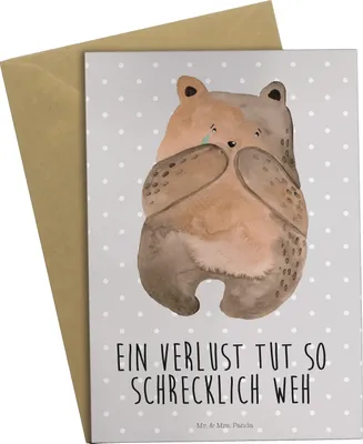 Produktbild von Mr. & Mrs. Panda Grußkarte Bär Verlust - Grau Pastell - Geschenk, osterkarten, weihnachtskarten, Grußkarten, osterkarte, Teddy, hochzeitskarten, einladungskarten
