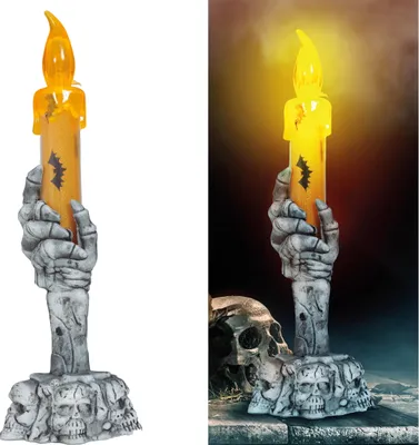 Immagine prodotto di Halloween Teschio Portacandela Scheletro Mano Arancione Candela colorata Decorazione Atmosfera Spaventosa Decorazione da Tavolo Horror Gotico Deco Festivo, Colore: Arancione