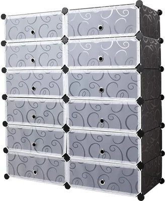 Image de Mondeer Armoire à chaussures DIY en plastique Rangement pour chaussures Armoire Système d'étagères 95 * 37 * 107cm Noir Rangement pour chaussures Boîte à chaussures