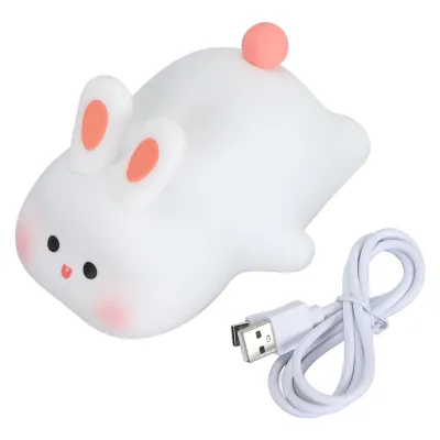 Obrázek produktu pro Roztomilá silikonová lampička ve tvaru zajíčka, dobíjecí přes USB, dotykové ovládání, lampička na noční stolek do ložnice, dětského pokoje nebo pracovny