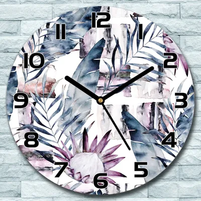Produktbild von Wanduhr aus Glas Rund fi 30 Blumen Aquarell Quarz Deko Schlafzimmer Büro