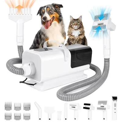 Produktbild von Tierhaar Staubsauger Hunde 5 in 1 Grooming Set, 12000Pa Fellpflege & Pflegegerät mit 7 Stufen, 3.5L Behälter, leise Hundebürste & Schermaschine