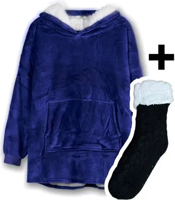 Produktbild von Buzz - Fleecedecke mit Ärmeln - inklusive Fleecesocken - Kombi-Deal - Fleece Plaid - Pullover - super weich - 280 g/m² - dunkelblau - Pullover - Kuscheln - Hoodie - Kuscheln Hoodie - Oversized Fleece - Winterpullover