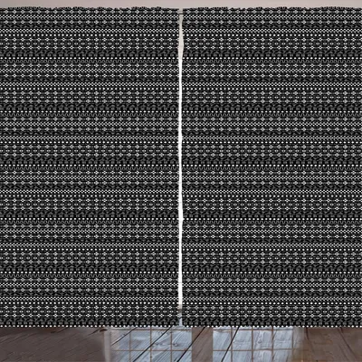 Produktbild von ARANDE Mudcloth Gardine, Stammes- afrikanischer Zickzack mit dekorativer aztekischer Art-Weinlese-böhmischer Kunst, 280 x 175 cm, Schwarz und weiß