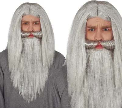 Produktbild von Mittelalterlicher Magier Graue Perücke Bart Hexer Zauberer Halloween Kostüm Party Accessoire, Farbe: Grau
