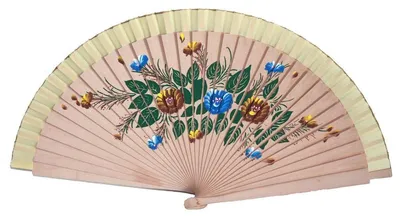 Produktbild von 073 Handfächer lackiert braun natur Bambus mit Blumen