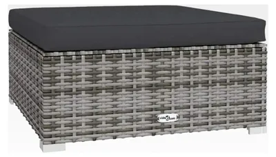 Produktbild von Garten Fußhocker mit Kissen, modular, Sitzhocker, Fußbank, Gartenmöbel für Balkon und Terrasse, Grau, 70x70x30cm, Poly Rattan