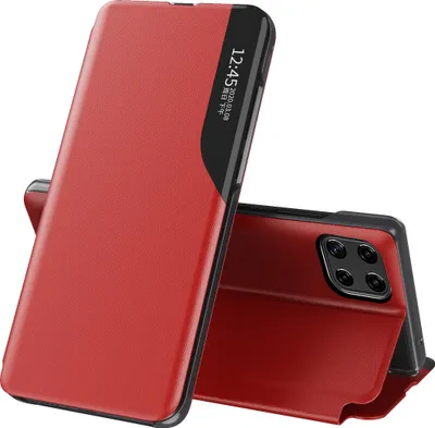 Produktbild von Samsung Galaxy A22 5G Hülle, Smart View Fenster Flip Stand Cover Kunstleder Schutzhülle für Samsung Galaxy A22 5G Rot