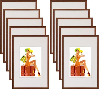 Produktbild von WOLTU 10er Set Bilderrahmen Bildergalerie Fotogalerie mit Passepartout, Foto Collage Galerie, Kunststoff und Echtglas, New Life Style, Bronze, 10x15 cm