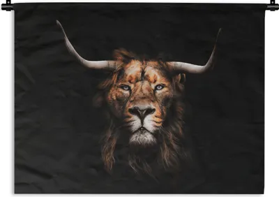 Produktbild von MuchoWow® Wandteppich Wandbehang Löwe - Schottisches Hochlandrind - Schwarz 150x112 cm Tapisserie Dekoration Wandtuch - Wanddecke - Wandteppiche