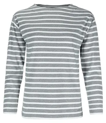 Produktbild von modAS Damen Shirt Bretonisches Damenshirt mit U-Boot Ausschnitt - Ringelshirt Streifenshirt Langarmshirt mit Streifen aus Baumwolle in Graumelange/Weiß in Größe 46