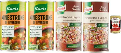 Produktbild von Italian Gourmet Suppen-Set 4×500 g – Knorr Minestrone di 11 Verdure & Minestrone di Legumi, Gemüse- & Hülsenfrüchtesuppe aus Italien, Fertigsuppe im Vorratspack + Italian Gourmet Polpa 400 g