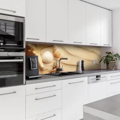 Produktbild von Dedeco Küchenrückwand Motiv: Strand V8, 5mm Hartschaum Kunststoffplatte PVC als Spritzschutz Küchenwand Wandschutz wasserfest, inkl. UV-Lack matt, alle Untergründe, 240 x 60 cm