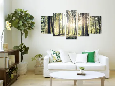 Immagine prodotto di Immagine acustica foresta natura 200x100 cm immagini schiuma acustica ad alte prestazioni fonoassorbente isolamento acustico tela 5 pezzi parete immagine stanza acustica isolamento acustico c-B-0098-b-o